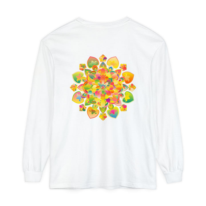 Colorful and intricate mandala design long sleeve t-shirt, perfect for a psychedelic style