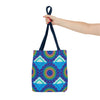 Vibrant and intricate mandala design tote bag with an array of colorful patterns and symbols