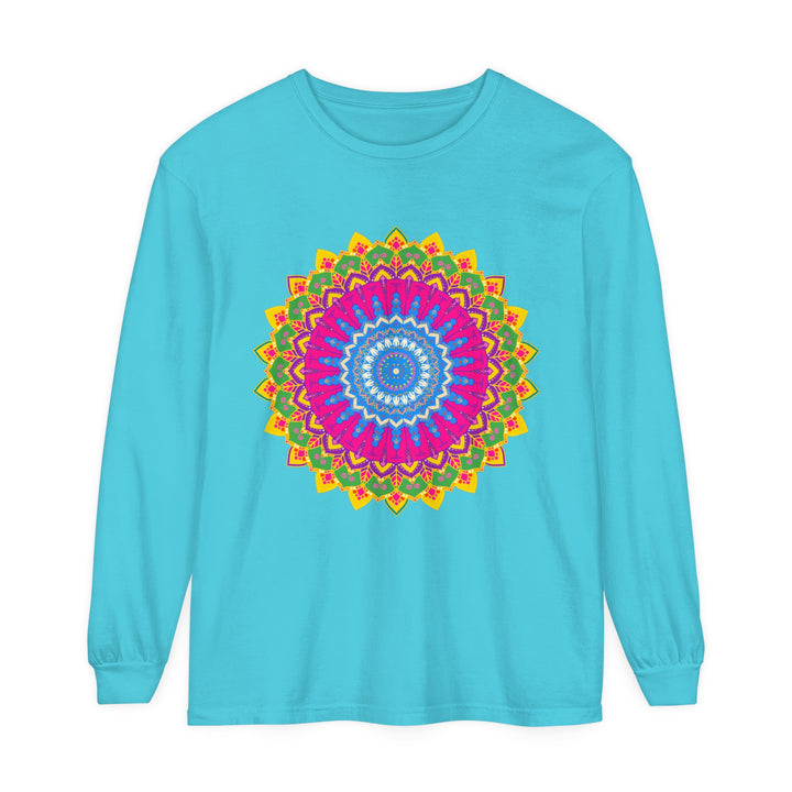  Colorful Unisex T-Shirt with Intricate Mandala Artwork on Long Sleeves