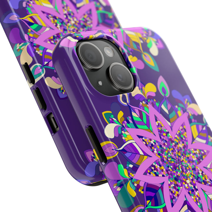 Phone case with intricate hand-drawn purple mandala art designed for iPhone X/XS