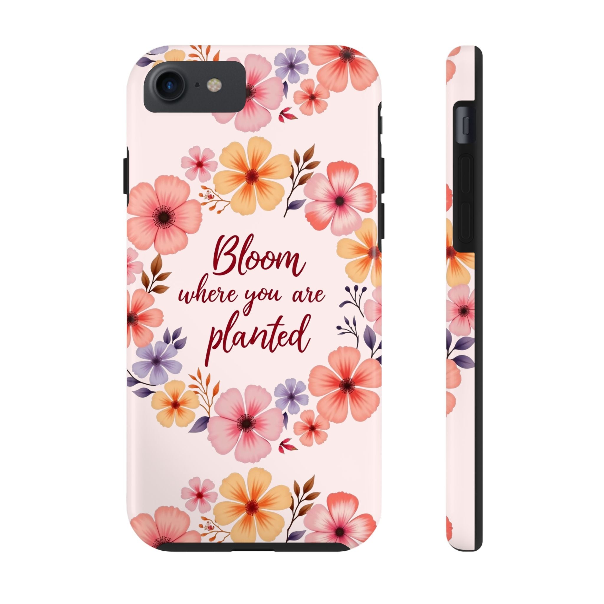 Light pink phone case with a beautiful flower garland bloom design