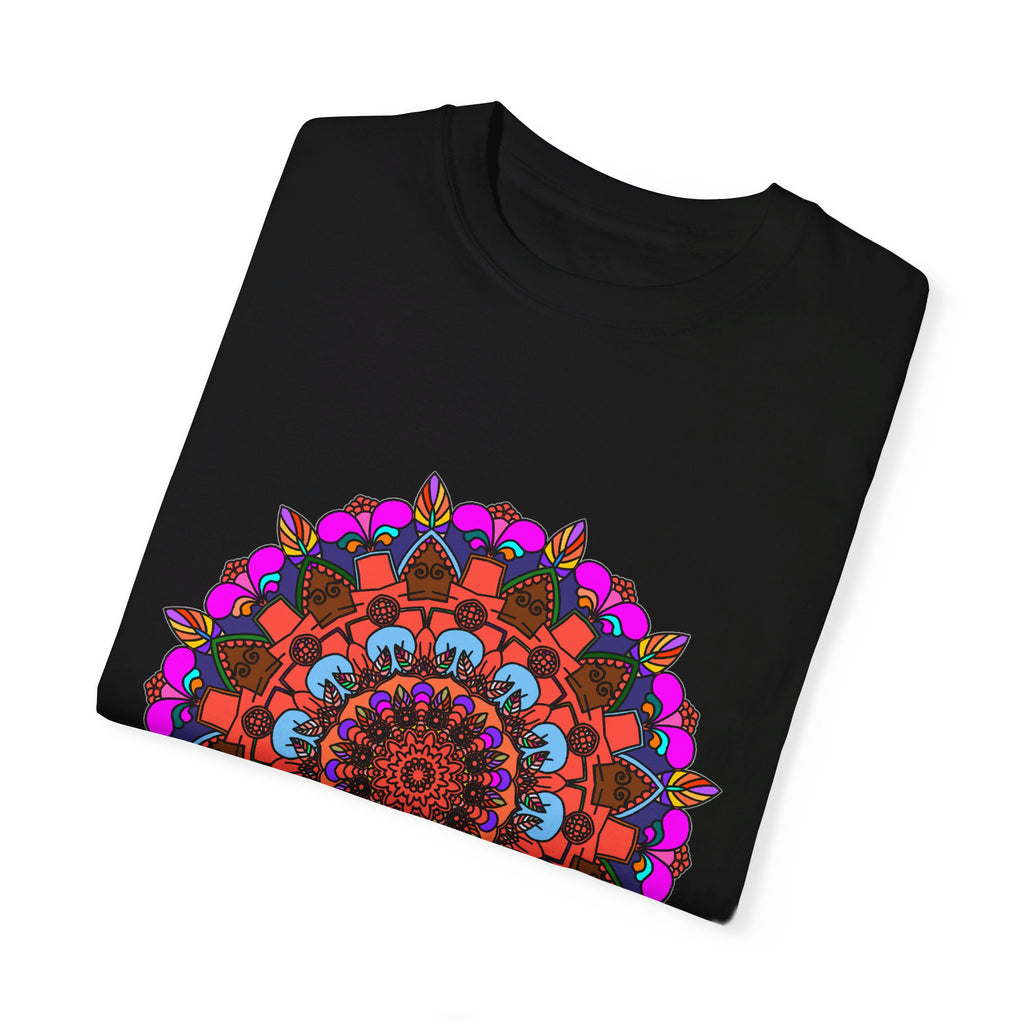 Unisex mandala t-shirt made of 100% ring-spun cotton, hand-drawn mandala art, garment-dyed for extra comfort