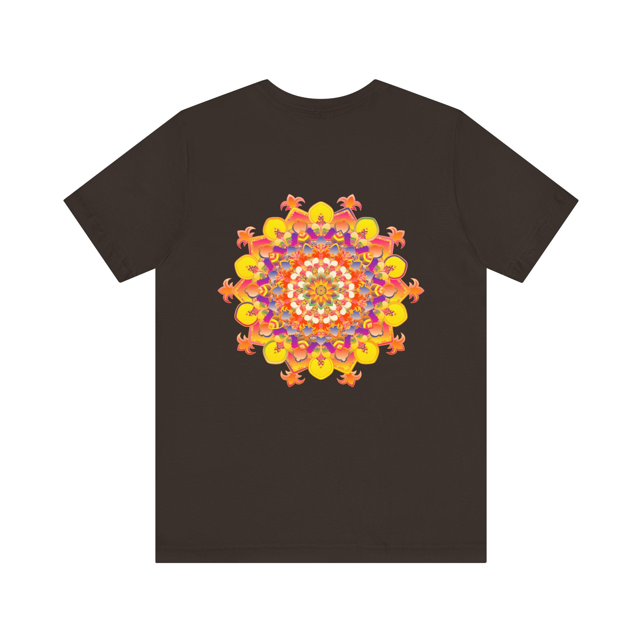 A colorful and intricately designed mandala t-shirt, representing spiritual peace and harmony in vibrant hues