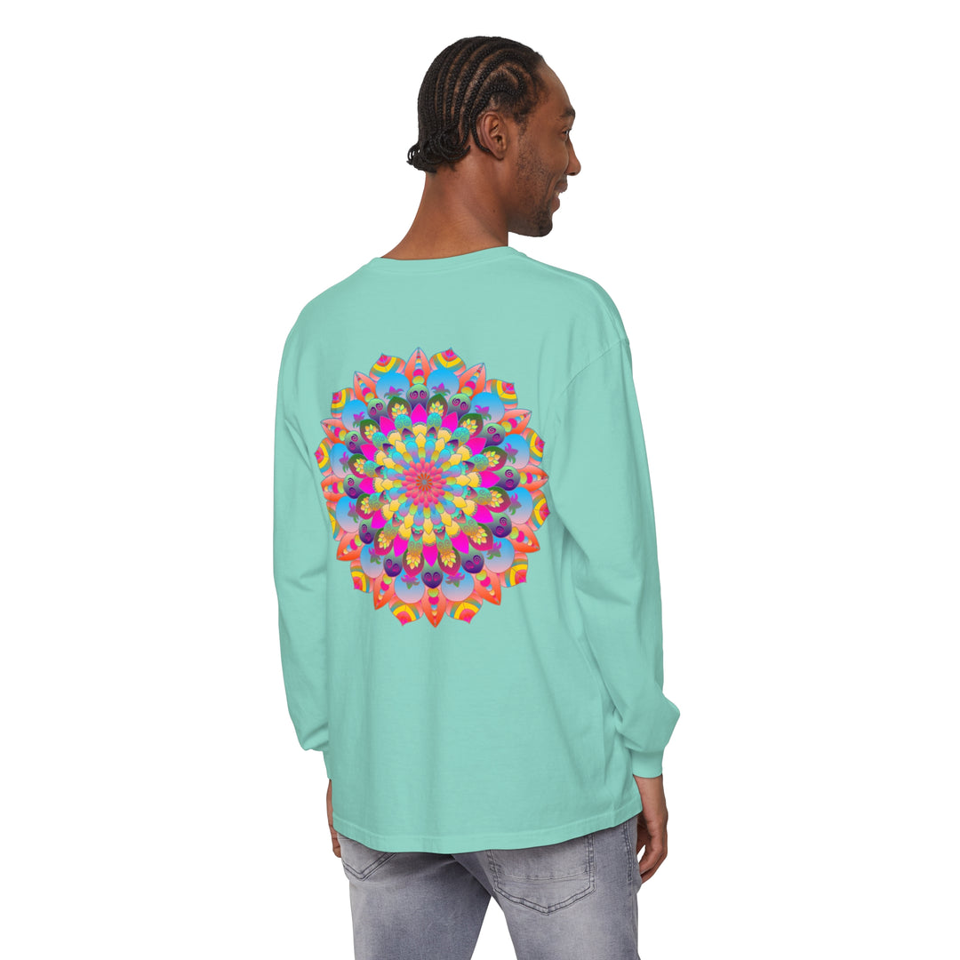 Vibrant and colorful mandala long sleeve t-shirt with intricate and mesmerizing patterns