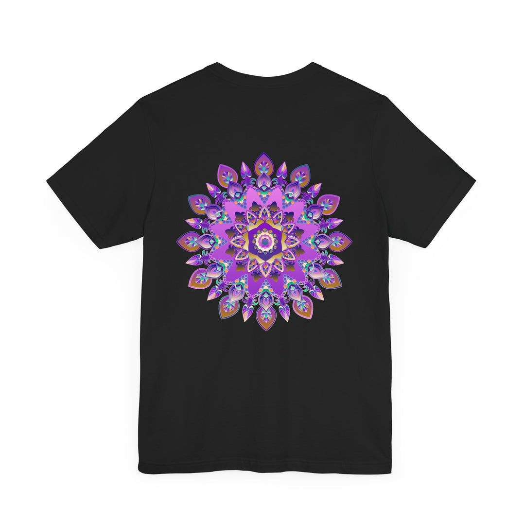 Beautiful purple mandala t-shirt with intricate spiritual design promoting peace and harmony