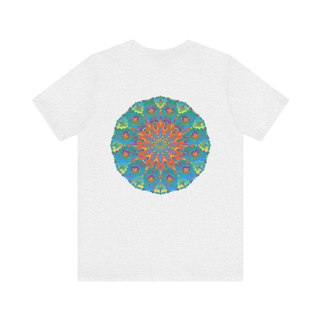 Close-up of a soft, comfortable white tee with a beautiful mandala design, symbolizing spiritual peace and harmony