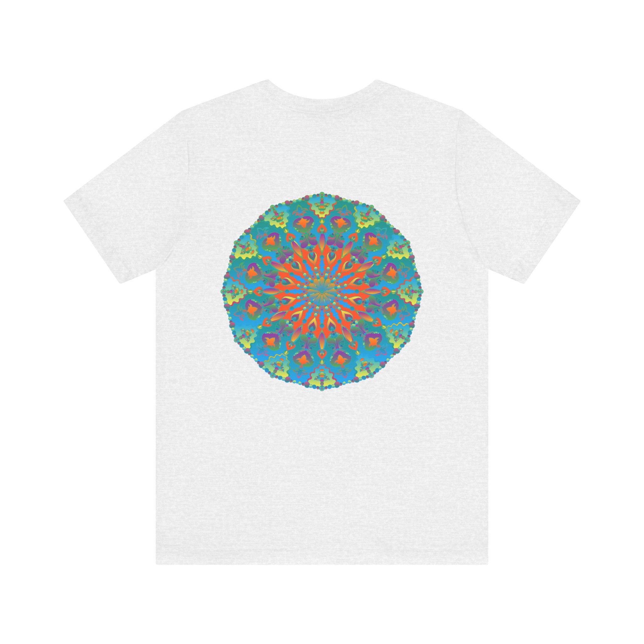 Close-up of a soft, comfortable white tee with a beautiful mandala design, symbolizing spiritual peace and harmony