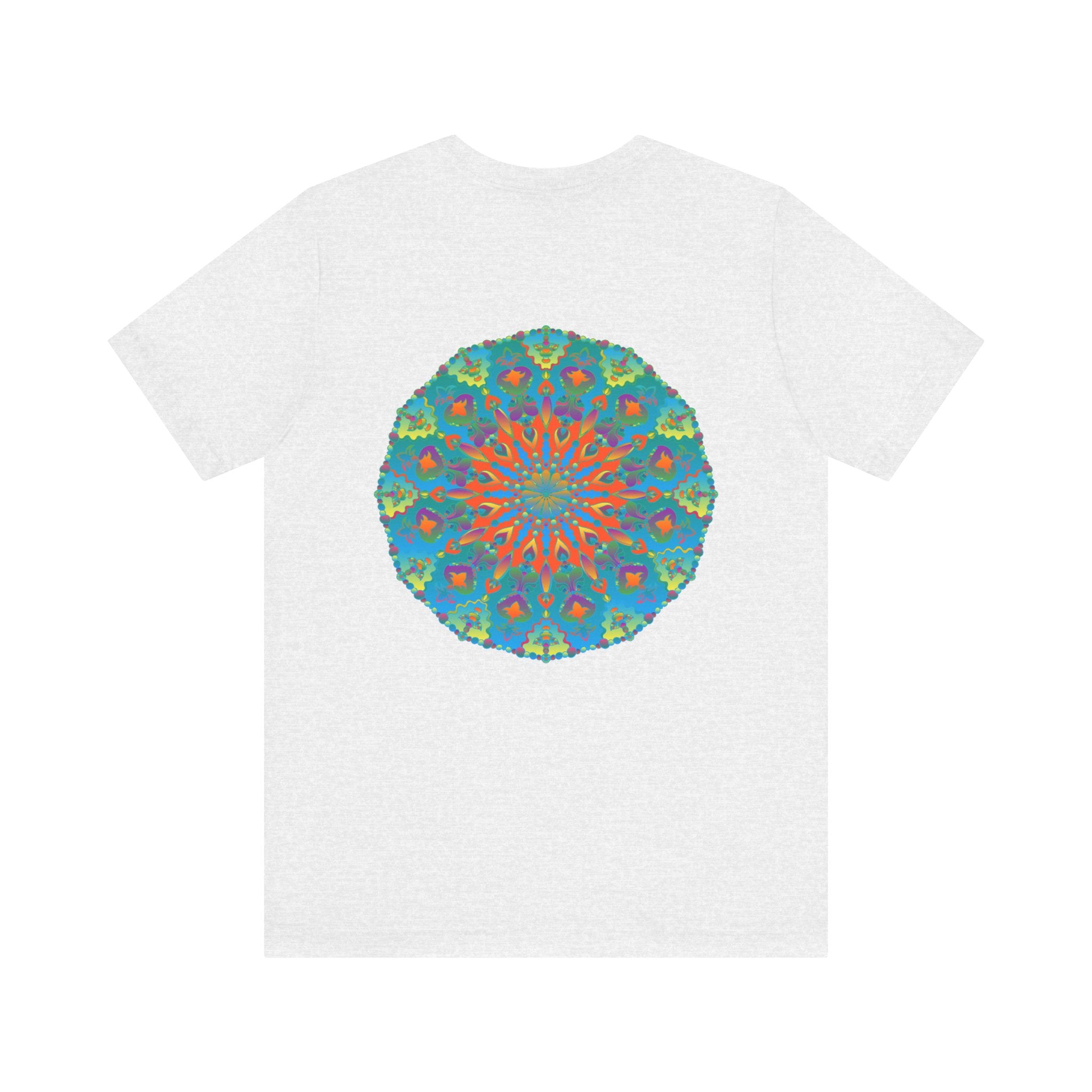 Close-up of a soft, comfortable white tee with a beautiful mandala design, symbolizing spiritual peace and harmony
