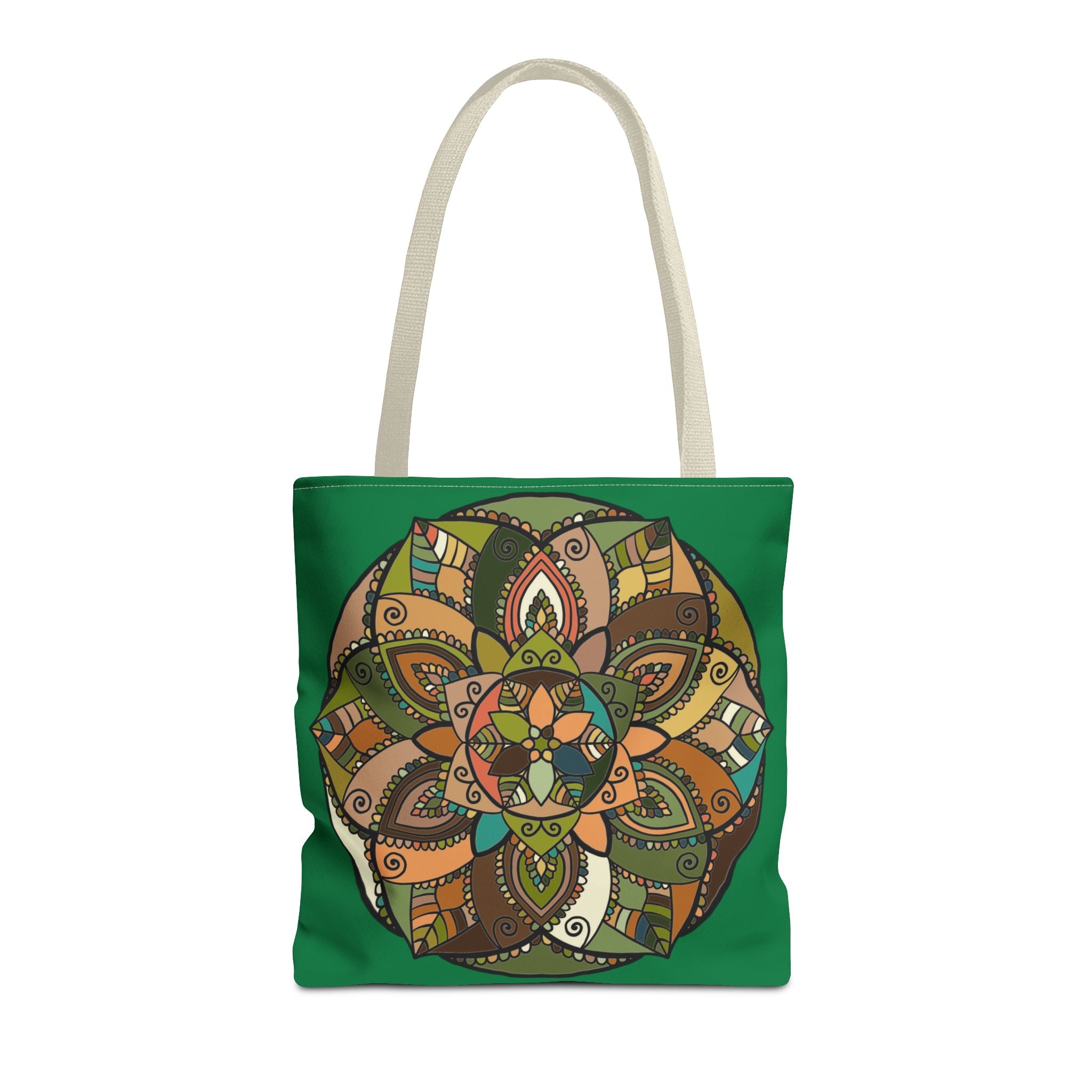 Boho Mandala Tote Bag — Green Floral Pattern AOP Shopper