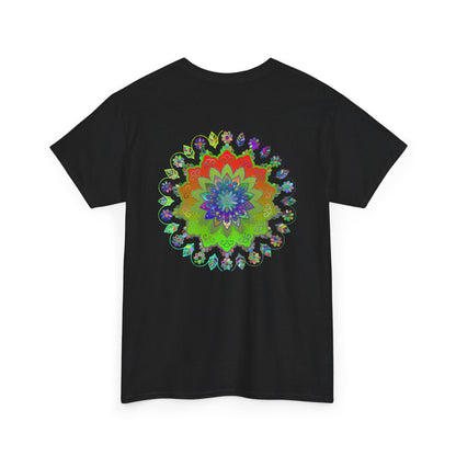 Colorful mandala art design printed on a soft, heavy cotton unisex t-shirt perfect for yoga and mindfulness practice