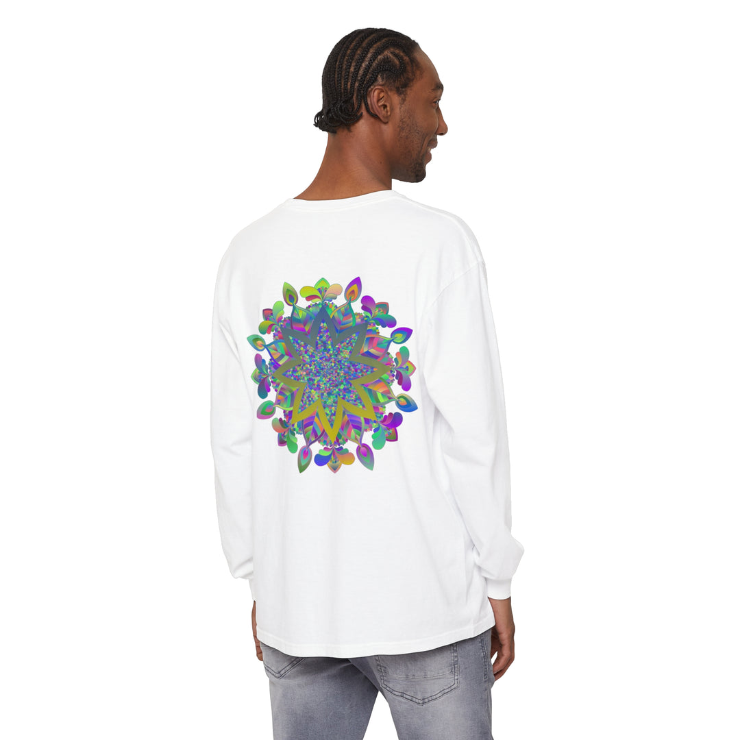 Colorful Mandala Unisex Long Sleeve T-Shirt featuring vibrant, intricate design