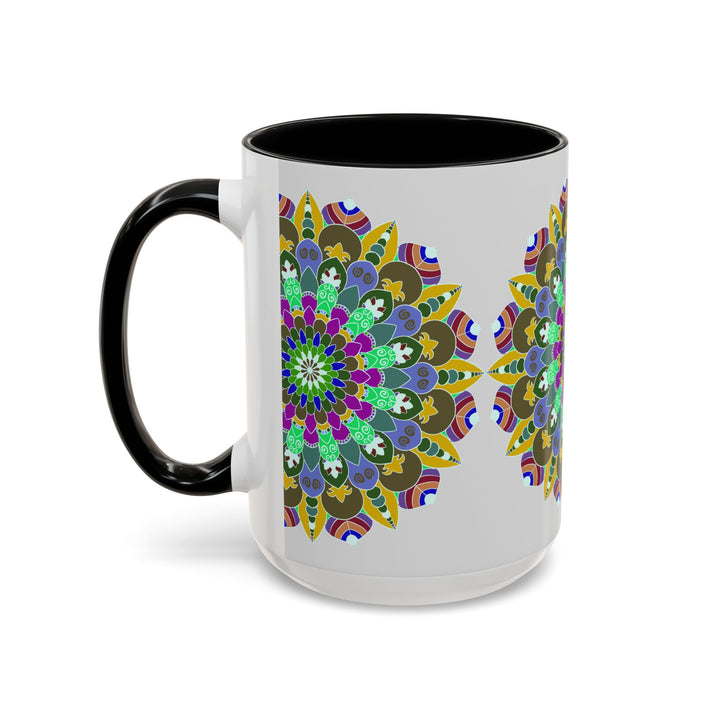 A beautiful ceramic mug featuring a colorful mandala design, perfect for a relaxing and serene drinking experience