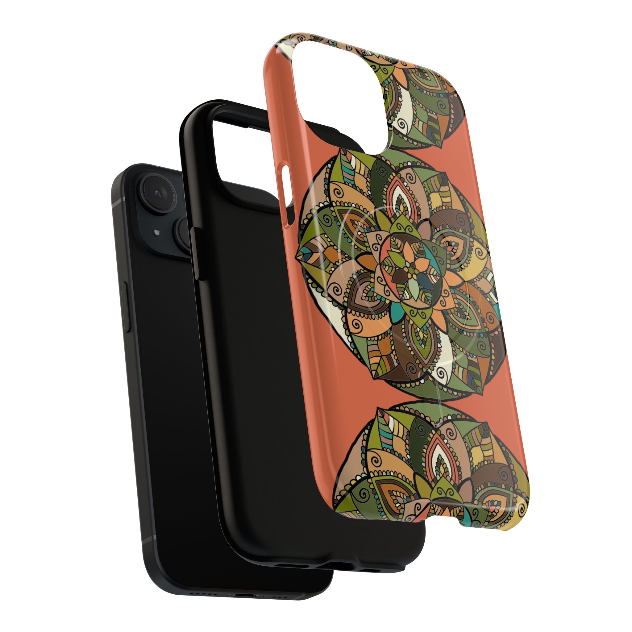 Mandala Floral Tough Magnetic Phone Case — Boho Earth-Tone Protective Cover
