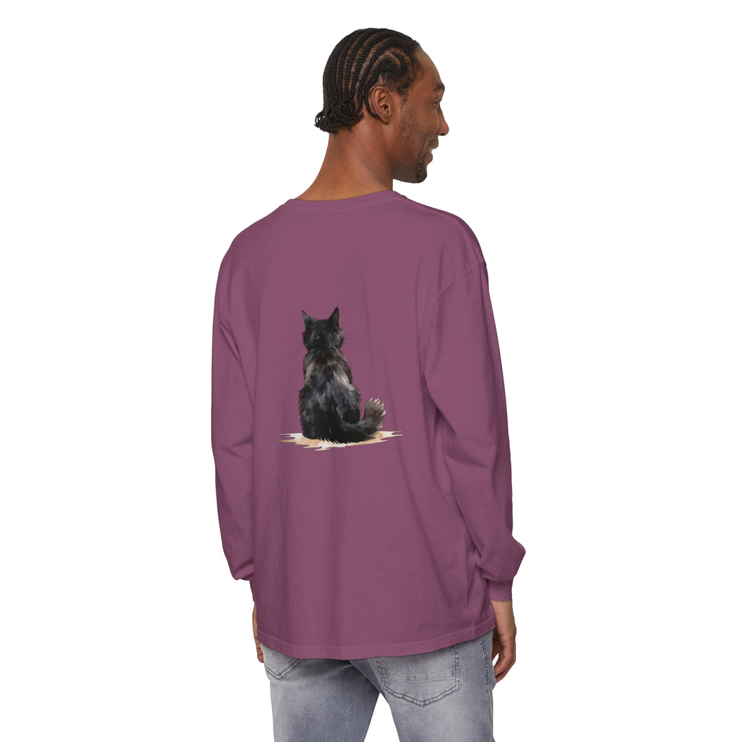 Black Cat Watercolor Unisex Long Sleeve T-Shirt with unique feline design