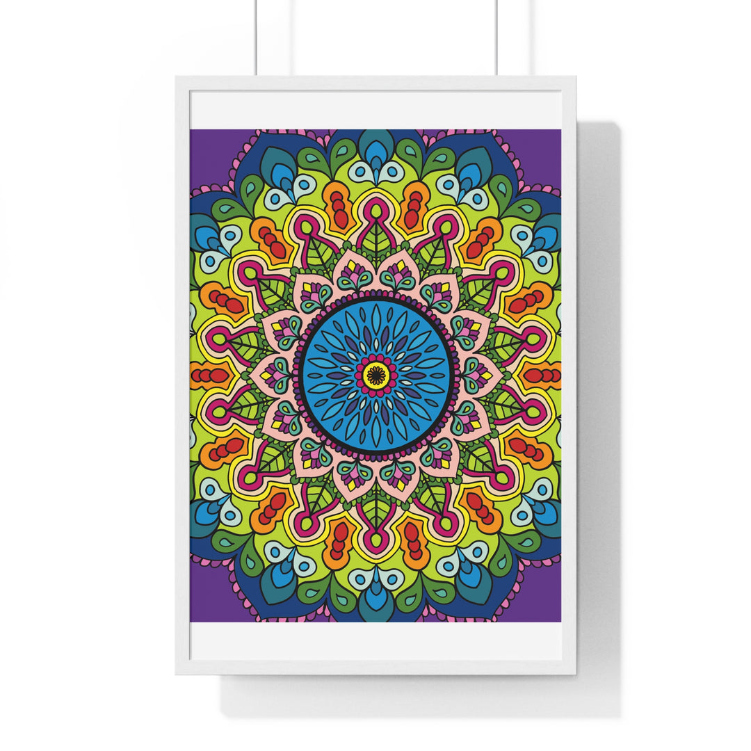 Beautiful hand-drawn mandala art framed poster, perfect for mindfulness and yoga practice at home or in a studio