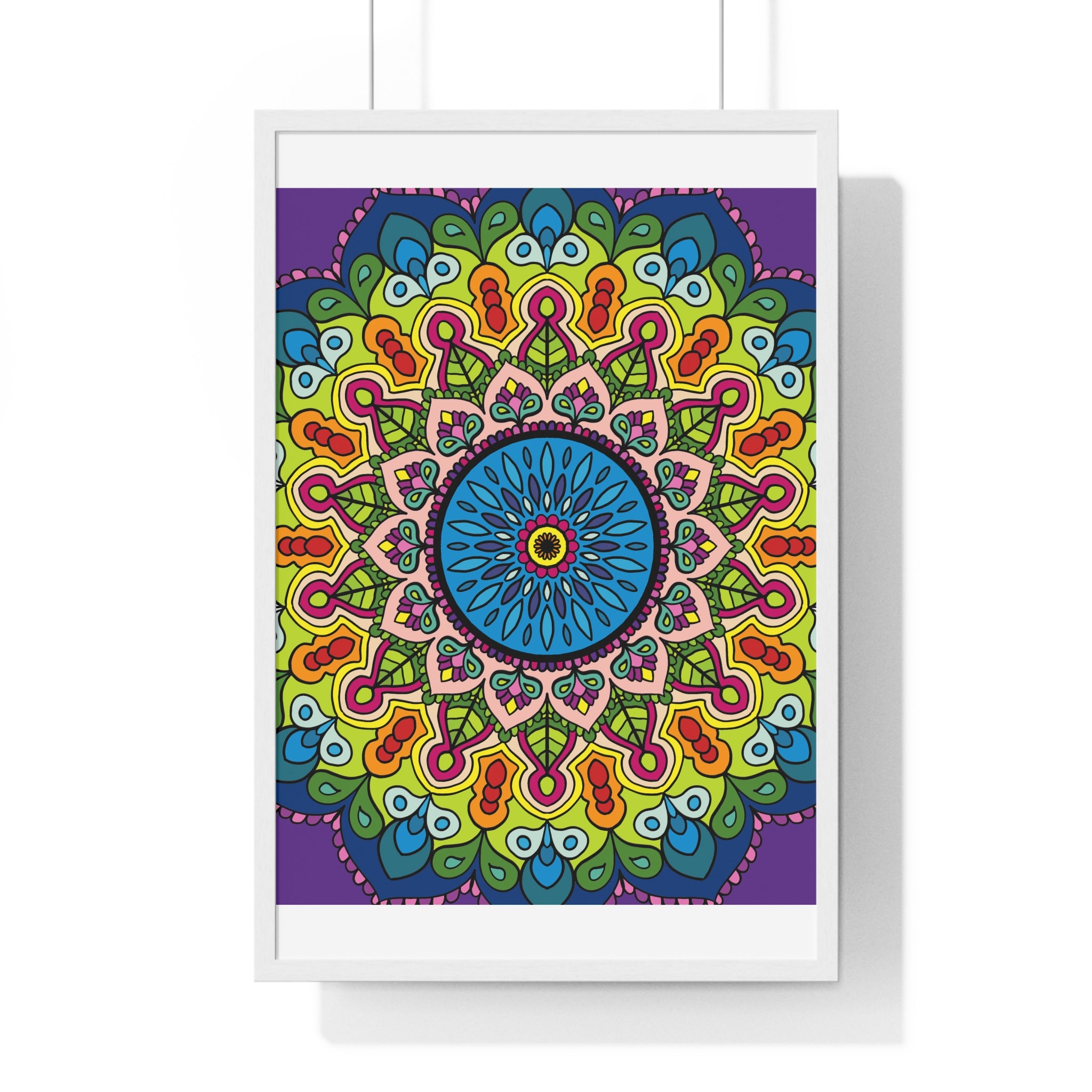 Beautiful hand-drawn mandala art framed poster, perfect for mindfulness and yoga practice at home or in a studio