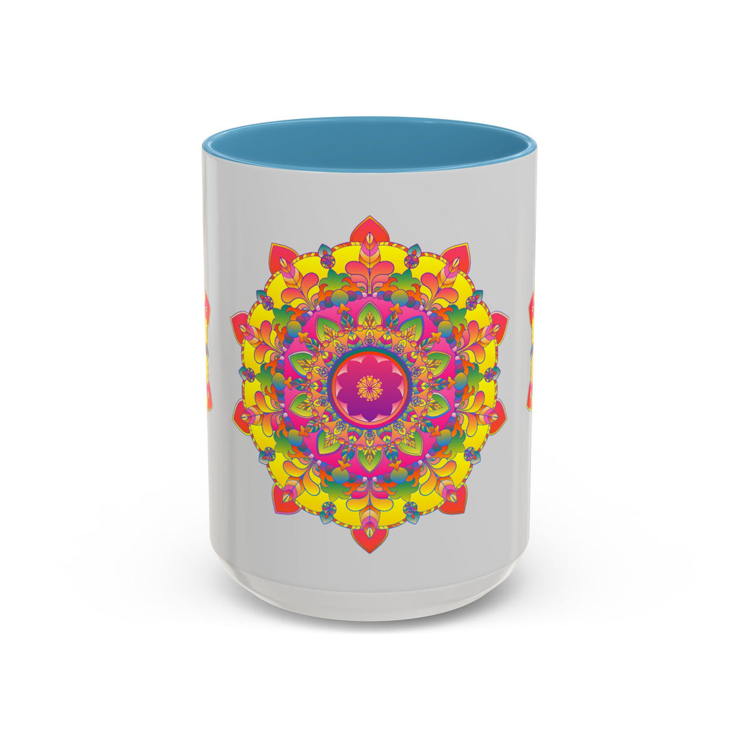 Beautiful grey mug with vibrant mandala art, perfect for adding a touch of color to your morning coffee routine