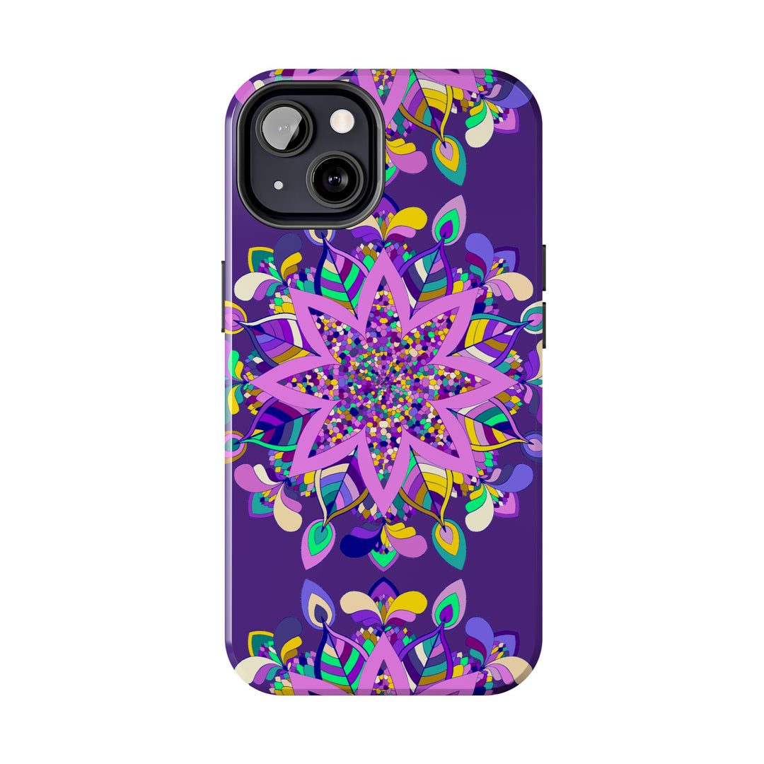 Hand drawn purple Mandala Art phone case designed for iPhone X/XS