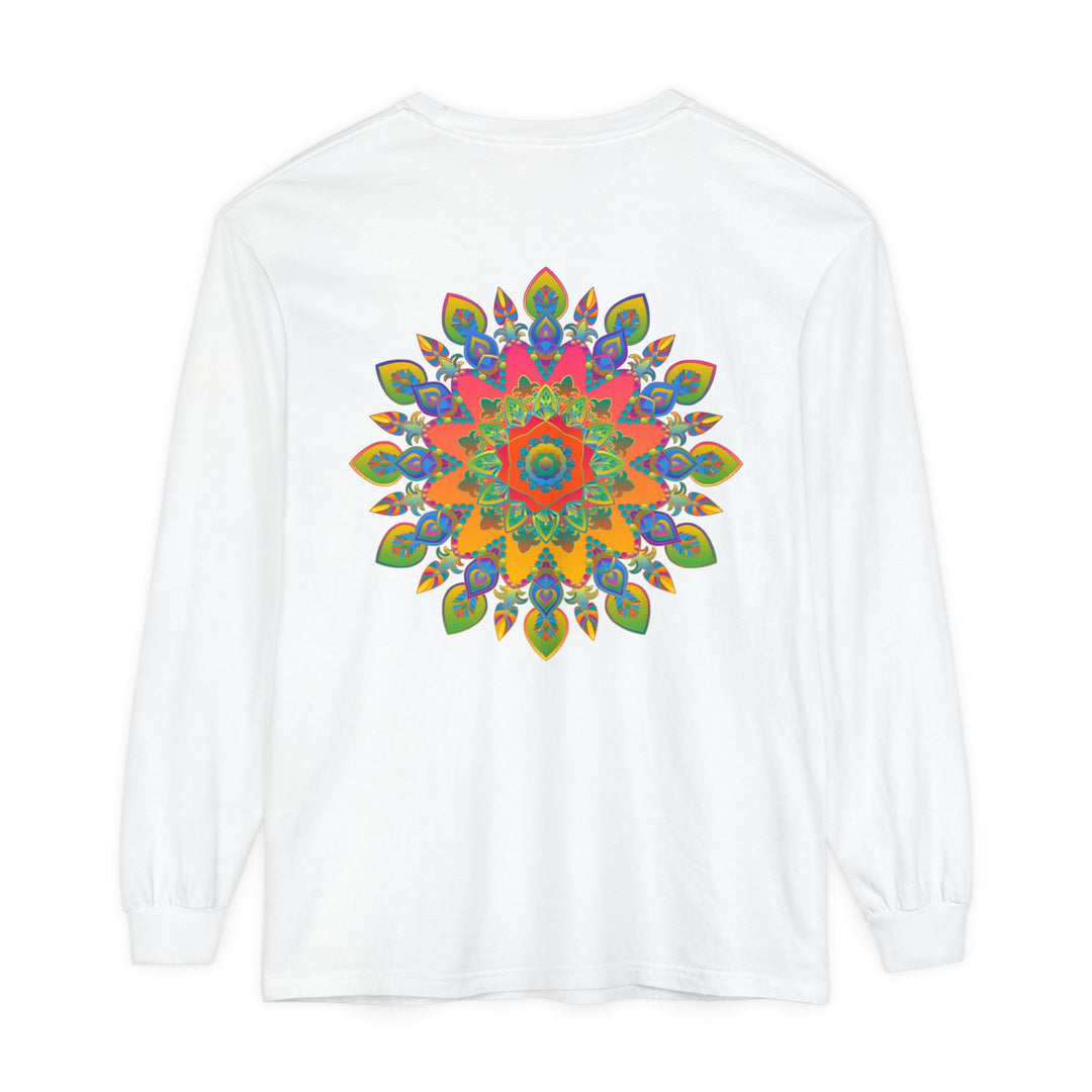 Colorful and intricate mandala design on a unisex long sleeve t-shirt