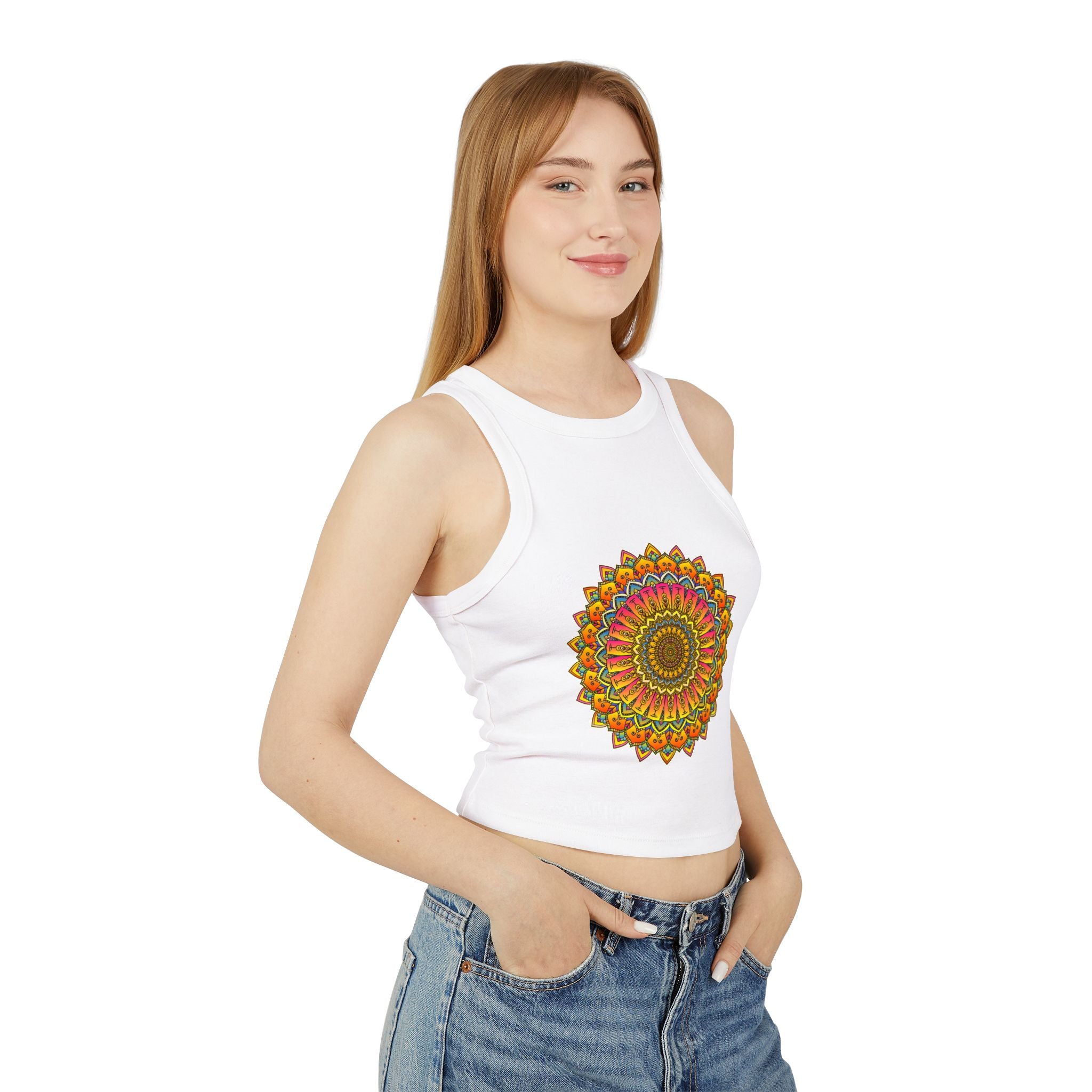 Colorful and eye-catching racerback tank top with intricate mandala design