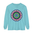 Colorful and intricate mandala design on a unisex long sleeve t-shirt