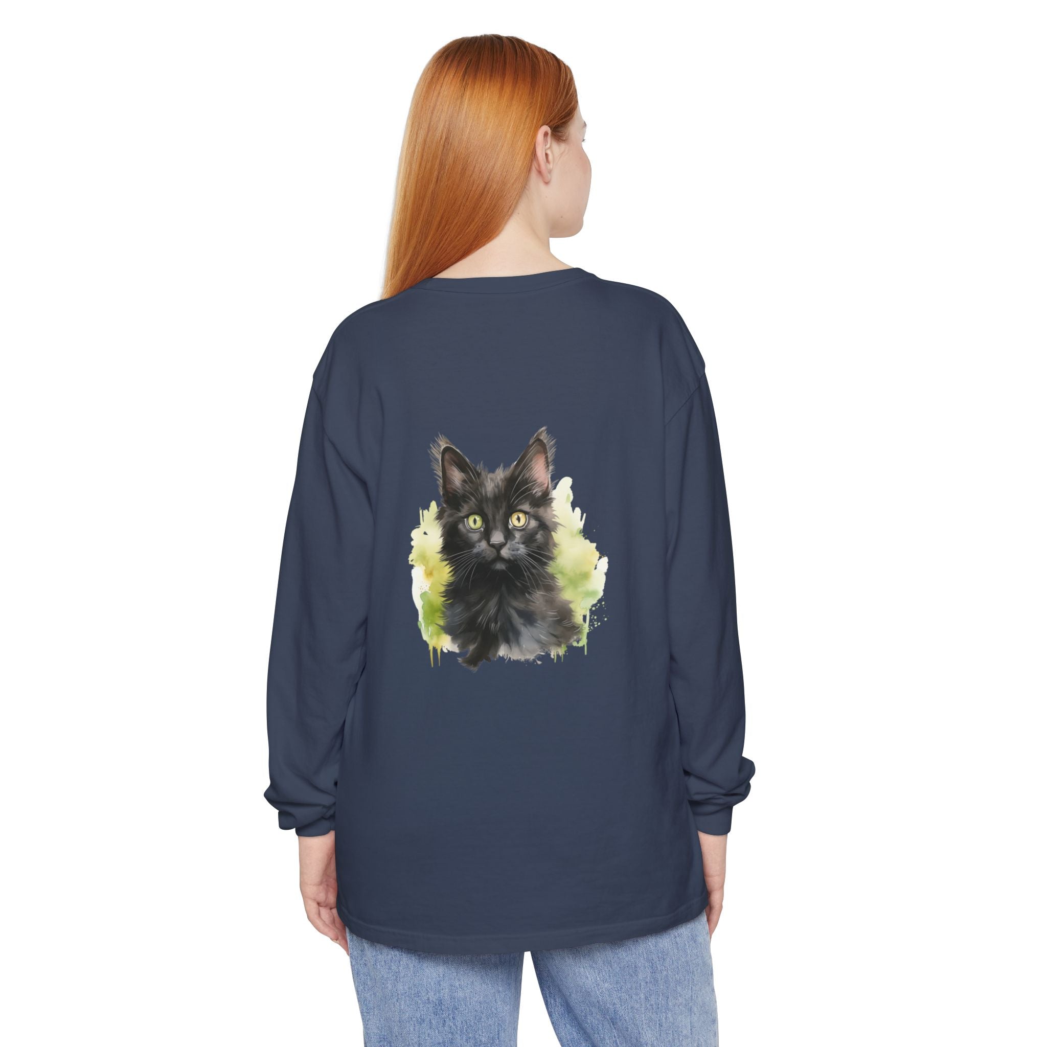 Maglietta a maniche lunghe | Gattino nero ad acquerello
