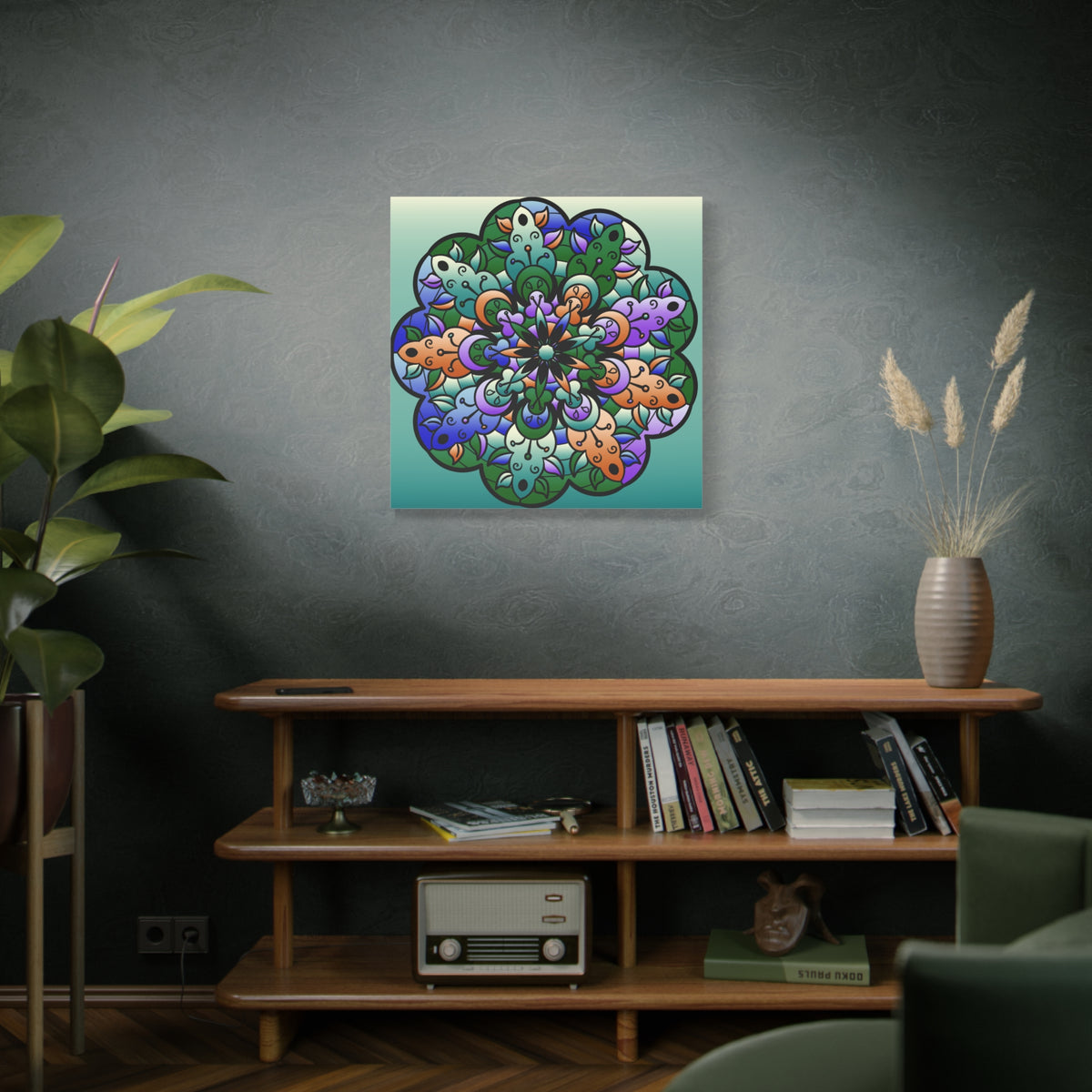 Floral Mandala Matte Canvas Print — Colorful Stretched Wall Art