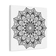 Handmade mandala art in black and white, displayed on matte canvas, stretched to 125 inches