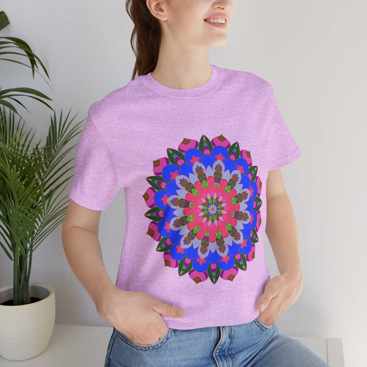 Vibrant and intricate geometric mandala design printed on a comfortable t-shirt in a variety of colorful hues