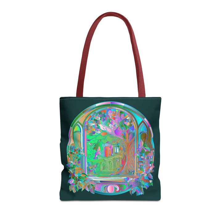 Beautiful and intricate Mystical Nature Mandala Tote Bag with vibrant colors and intricate design, perfect for carrying your essentials in style