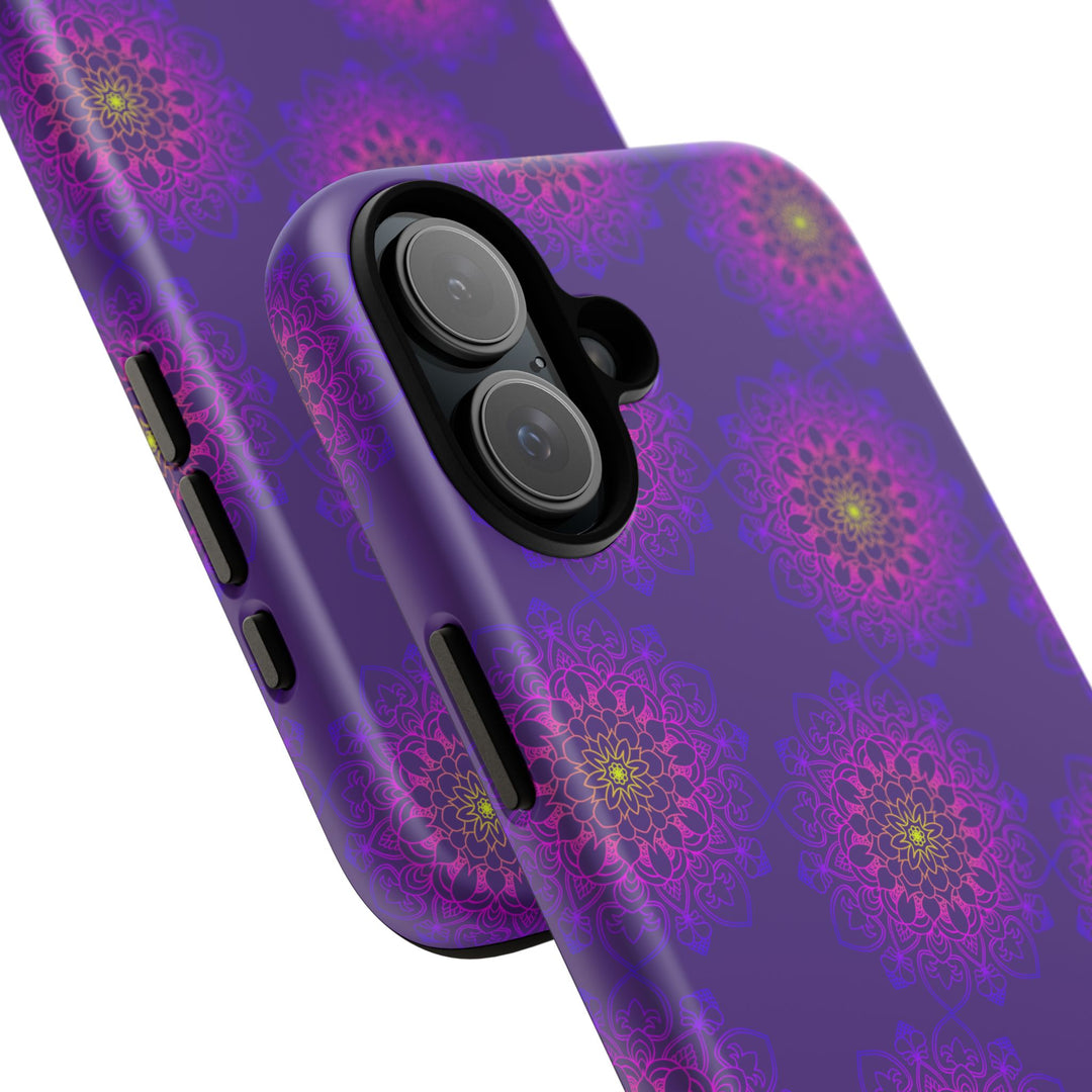 Intricate Purple Floral iPhone Case with Bold Mandala Design