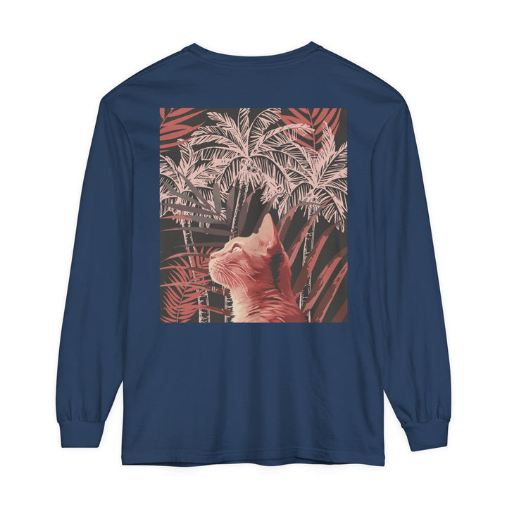 A comfortable and stylish t-shirt featuring a ginger cat and palm tree design