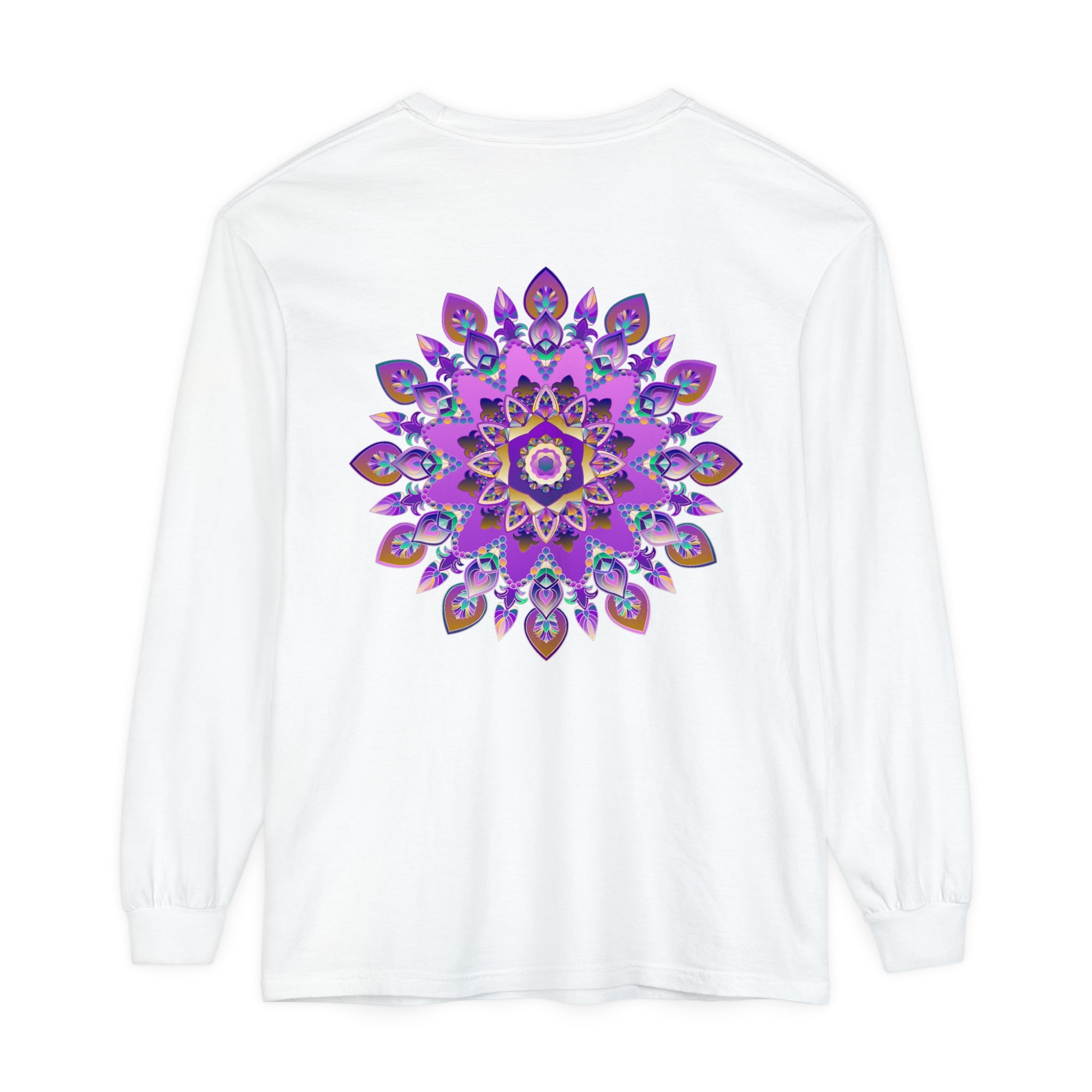 Stunning purple and gold mandala long sleeve t-shirt with intricate design