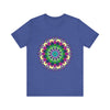 Vibrant Mandala Tee featuring a colorful and intricate design in shades of blue, purple, and yellow, perfect for adding a pop of artistic flair to your wardrobe