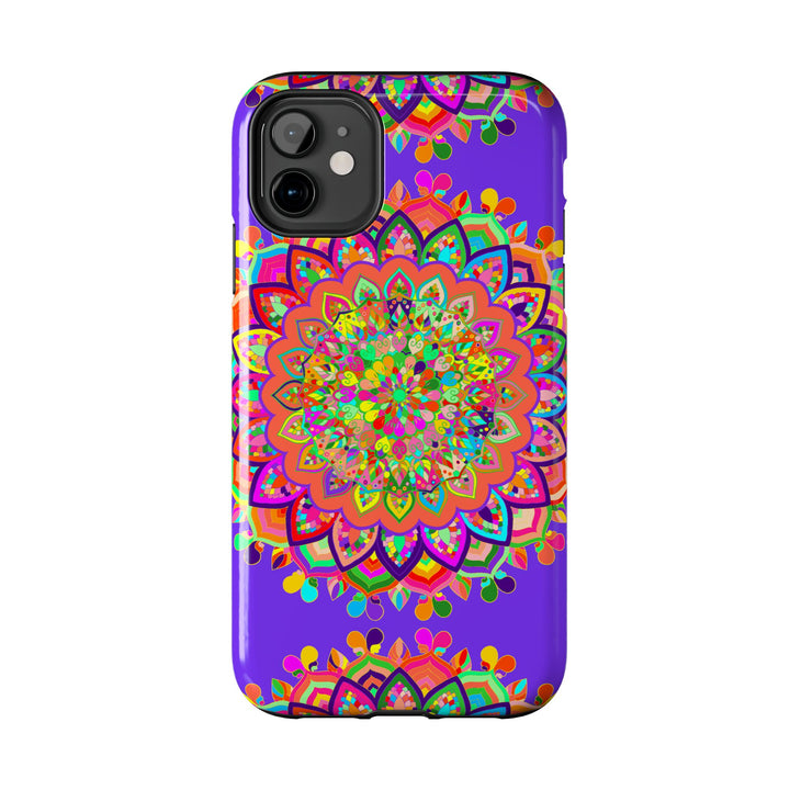 Hand drawn purple Mandala Art phone case with intricate floral patterns