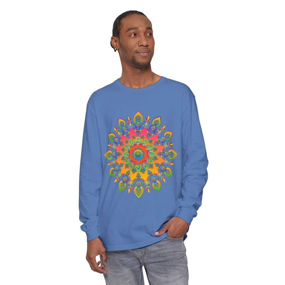 Vibrant Mandala Unisex Long Sleeve T-Shirt in multiple colors and sizes