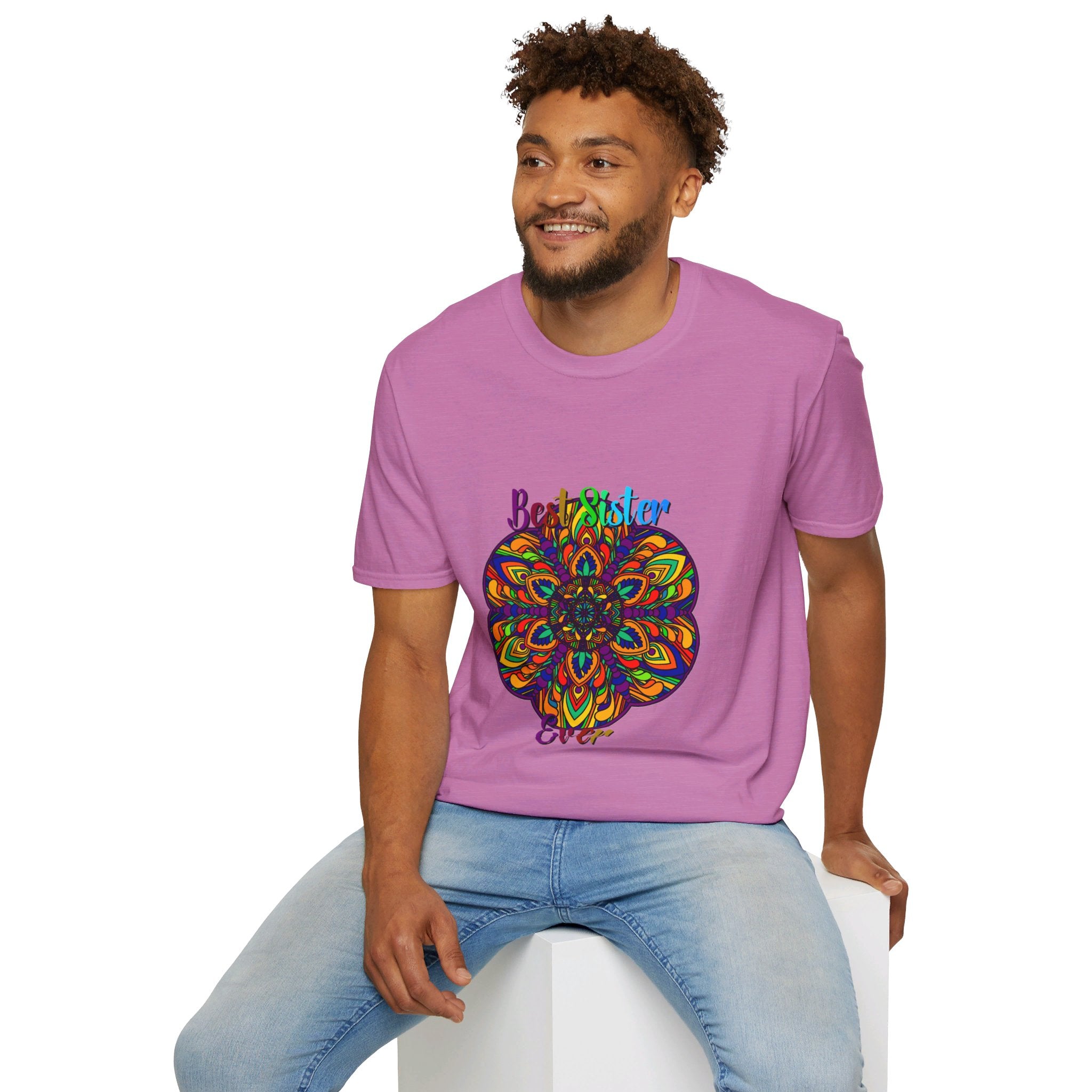 Mandala Art Gift for Sister Unisex Softstyle T-Shirt - Hand-Drawn Design, perfect for a thoughtful and unique gift