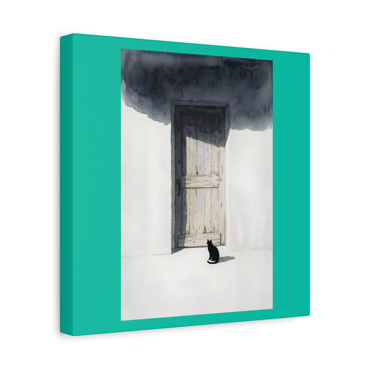 Cat at the Door Matte Canvas Wall Art — Moody Minimalist Cat Illustration