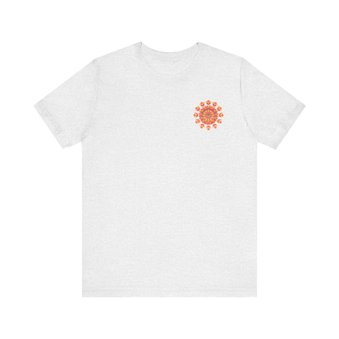 A colorful and intricate mandala design tee promoting spiritual peace and harmony