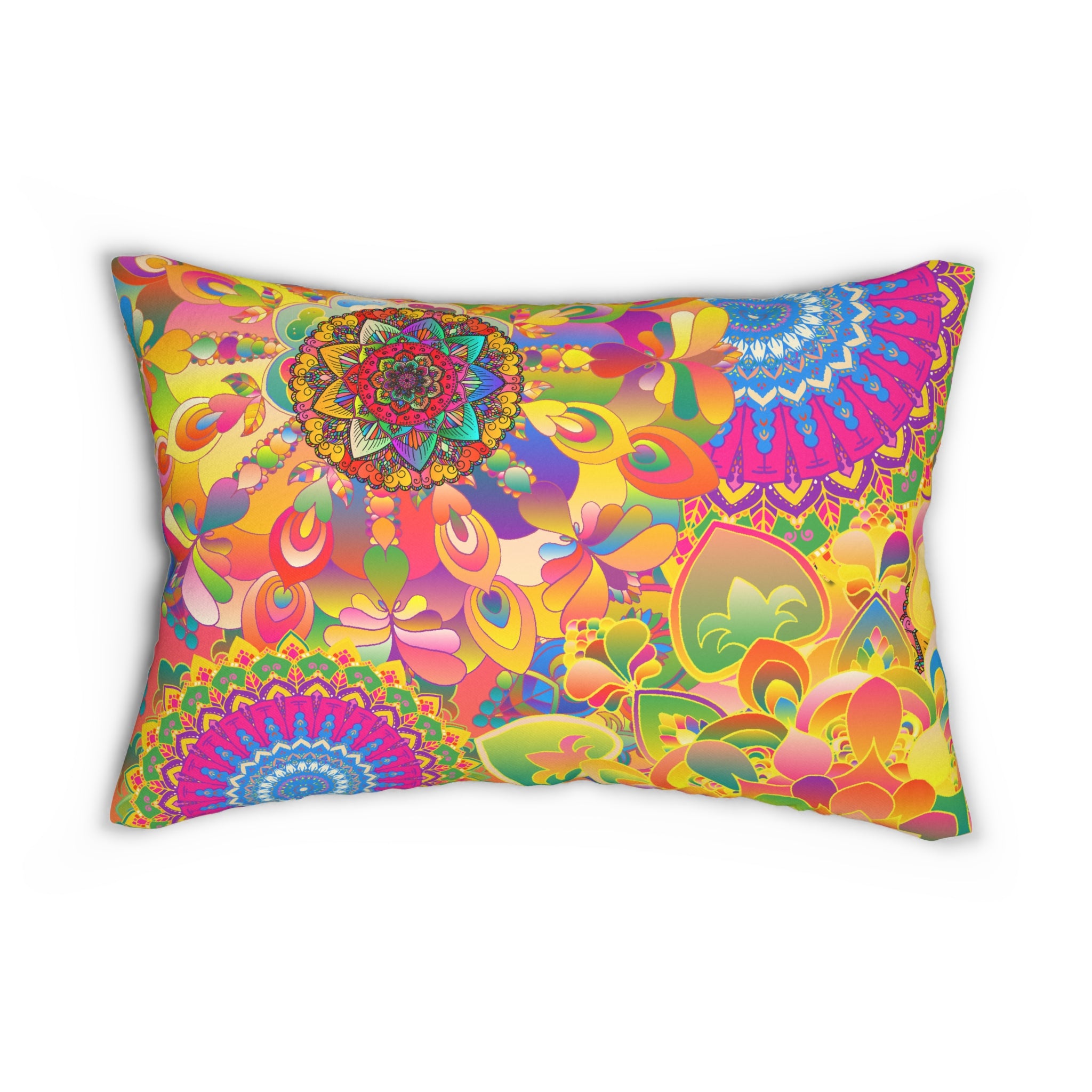 Psychedelic Floral Mandala Lumbar Pillow