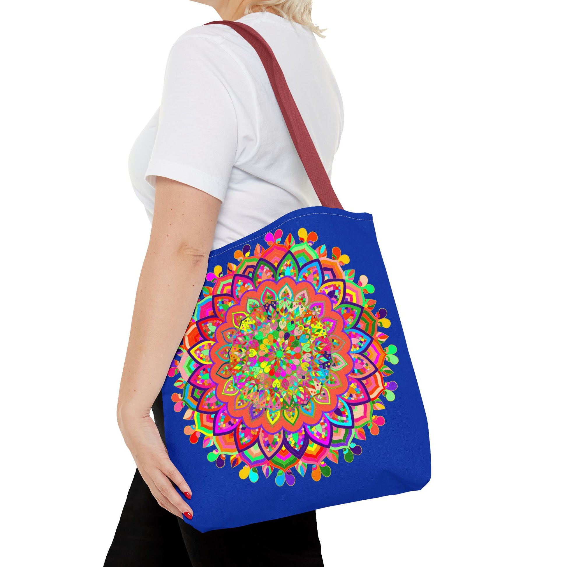 Chic dark blue tote with a colorful and detailed mandala artwork