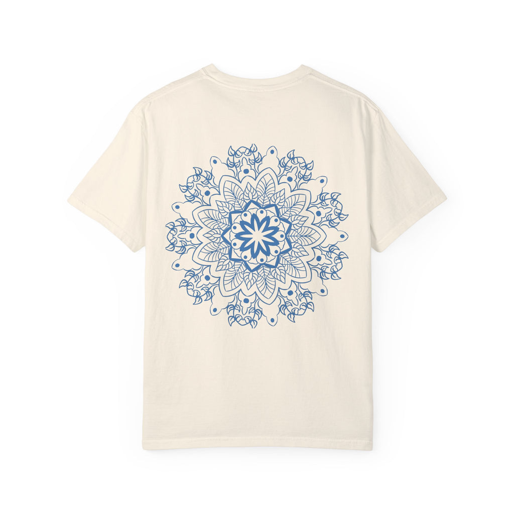 Handmade Mandala Art Tshirt - Unisex Garment-Dyed Tee in vibrant colors with intricate mandala design, perfect for both men and women