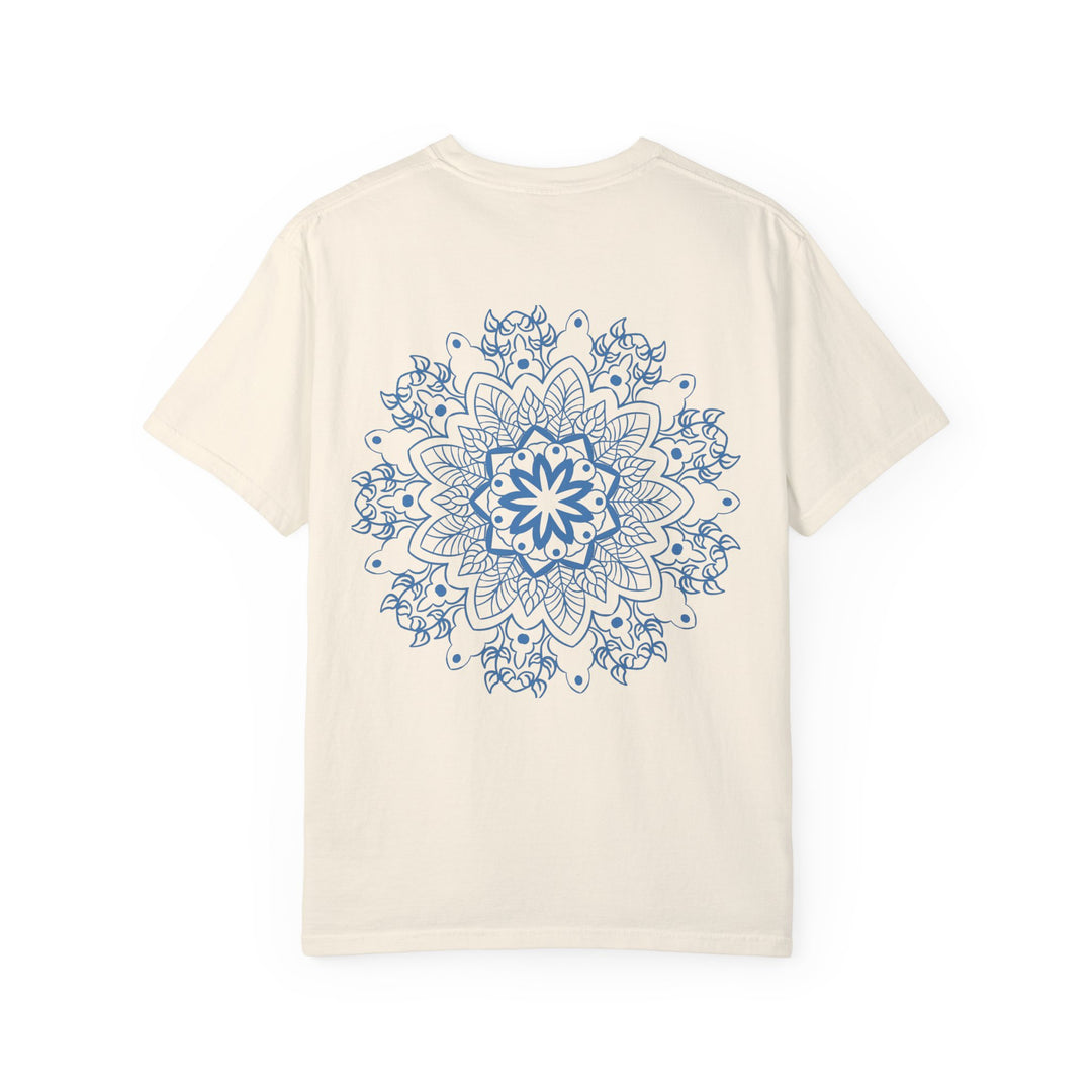 Handmade Mandala Art Tshirt - Unisex Garment-Dyed Tee in vibrant colors with intricate mandala design, perfect for both men and women