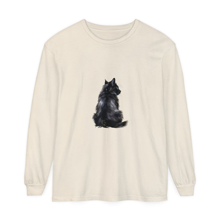 Black Cat Mystique Long Sleeve T-Shirt in Black with Intricate Cat Design