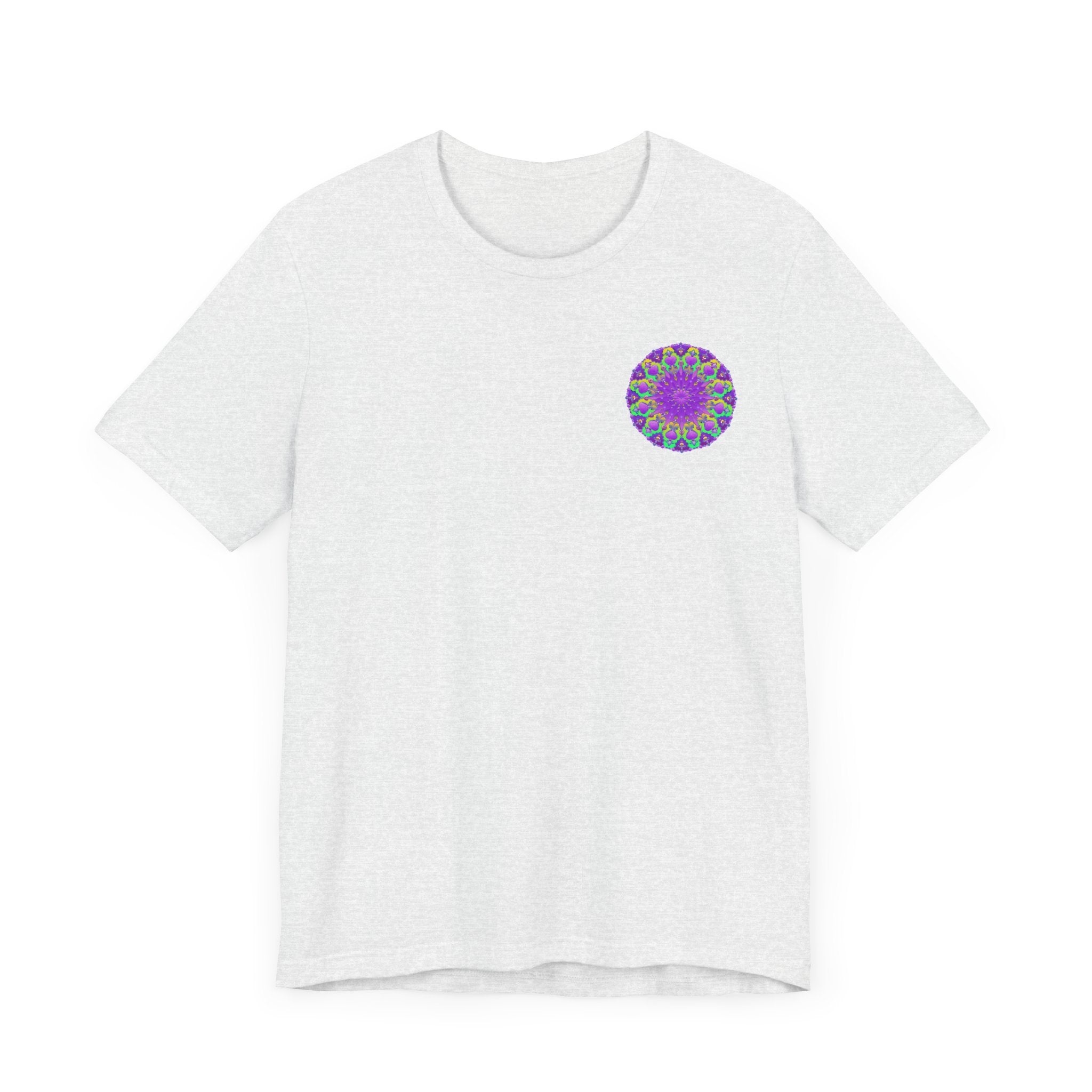 Beautiful purple mandala tee with intricate spiritual design promoting peace and harmony