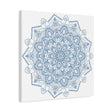 Beautiful handmade mandala art in steel blue, matte canvas, stretched, and 125 inches thick, perfect for adding a touch of elegance to your wall decor