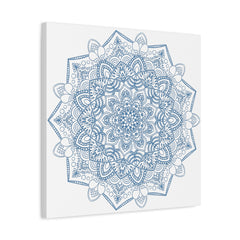 Beautiful handmade mandala art in steel blue, matte canvas, stretched, and 125 inches thick, perfect for adding a touch of elegance to your wall decor