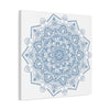 Beautiful handmade mandala art in steel blue, matte canvas, stretched, and 125 inches thick, perfect for adding a touch of elegance to your wall decor