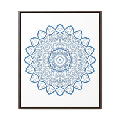 Elegant Mandala Handmade Art on Vertical Steel Blue Canvas