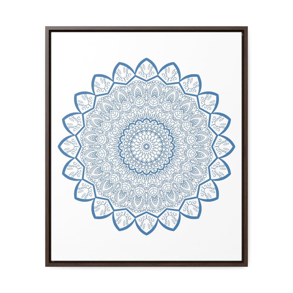 Elegant Mandala Handmade Art on Vertical Steel Blue Canvas